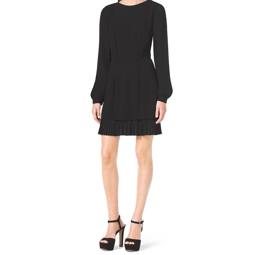 Michael Kors Black Pleated Hem Dress Long Sleeve | Elegant Minimalist  Designer